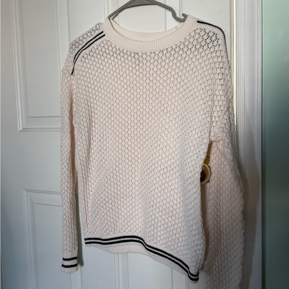 Lou & Grey Cream Knit Crew Sweater with Black Trim